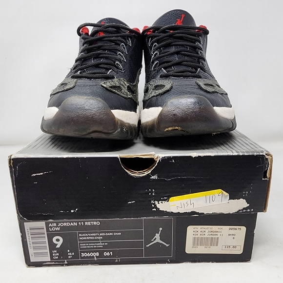 Jordan 11 Retro Low IE Black Charcoal Red 2003 306008-061 Men's 9 BOX CARD - Picture 5 of 7